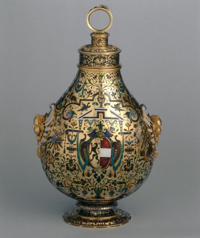 Flakon aus emailliertem Gold, verziert mit grotesken Figuren und dem Wappen des Erzbischofs von Salzburg Wolf Dietrich von Raitenau von Hans Karl