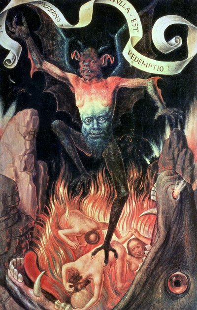 Hölle, rechte Tafel des Triptychons der irdischen Eitelkeit und göttlichen Erlösung, ca. 1485 von Hans Memling