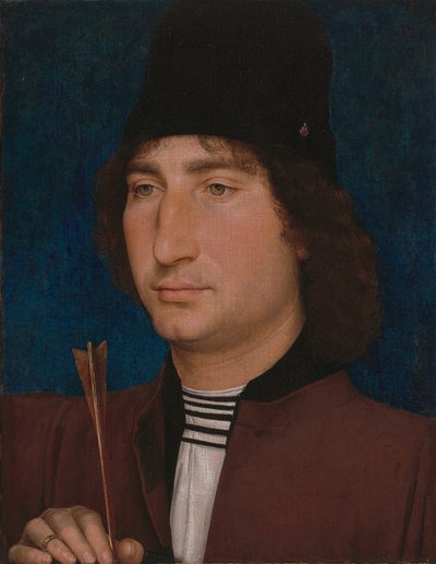 Porträt eines Mannes mit einem Pfeil, ca. 1470-1475 von Hans Memling