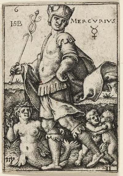 Merkur, Platte sechs aus Die sieben Planeten mit den Tierkreiszeichen von Hans Sebald Beham