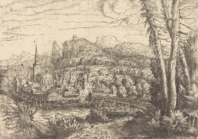 Blick auf eine Stadt in der Nähe eines Flusses von Hans Sebald Lautensack
