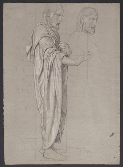 Christus mit ausgestreckter rechter Hand, daneben eine Wiederholung des Kopfes der Figur von Hans Thoma