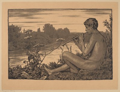 Faun, der Flöte spielt von Hans Thoma
