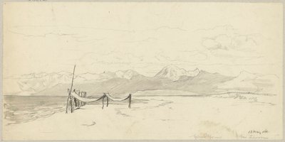 Küstenabschnitt bei Livorno mit am Strand ausgespannten Fischernetzen von Hans Thoma