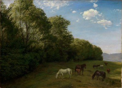 Landschaft mit weidenden Pferden von Hans Thoma
