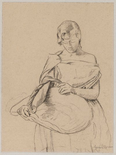 Junge Frau mit einem Korb von Hans Thoma