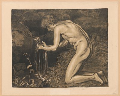 Junger Mann, der Wasser aus der Quelle schöpft, Akt von Hans Thoma
