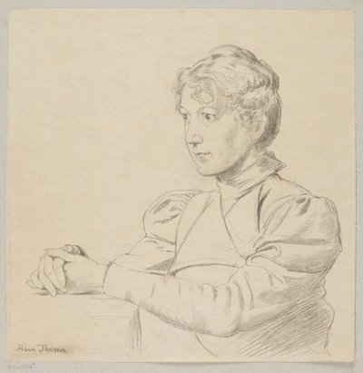 Porträt eines jungen Mädchens mit Händen auf dem Tisch, bis zur Taille gezeigt von Hans Thoma