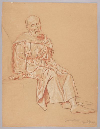Auf einem Stein sitzender alter Mann von Hans Thoma