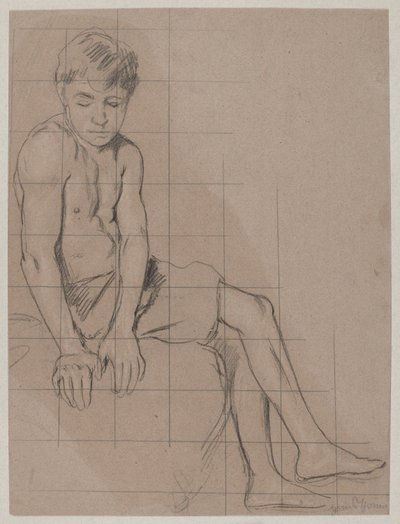 Studie eines sitzenden Jungen von Hans Thoma