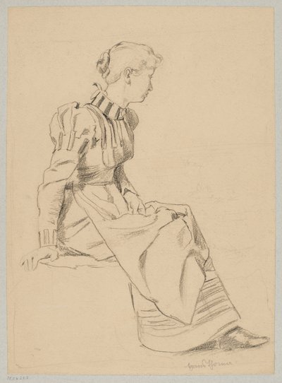 Studie einer sitzenden jungen Frau in einem langen Kleid von Hans Thoma