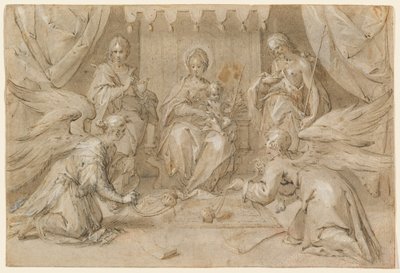 Die Madonna auf dem Thron mit Johannes dem Täufer und Johannes dem Evangelisten von Hans von Aachen