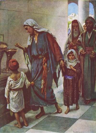Das Geschenk der armen Frau, Illustration aus Harold Copping Pictures: The Crown Series, ca. 1920er Jahre von Harold Copping