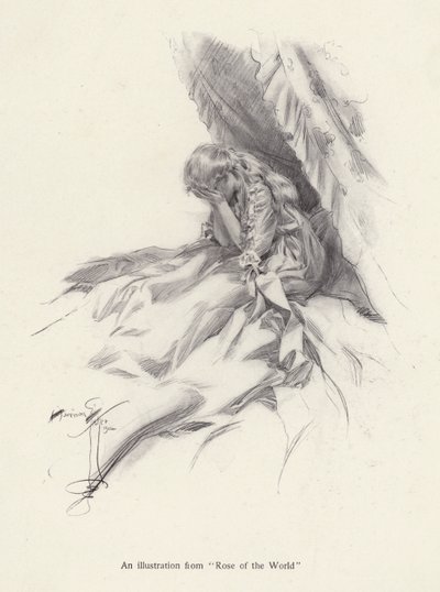 Rosamond English, eine Figur aus Rose of the World, einem Roman von Egerton Castle von Harrison Fisher