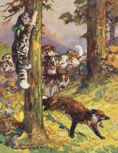 Äsops Fabeln: Die Katze und der Fuchs (Farblithografie) von Harry (1878 1950) Rountree