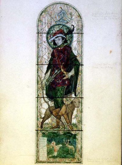 Entwurf für ein Fenster mit der Figur des Heiligen Hubertus von Harry Clarke