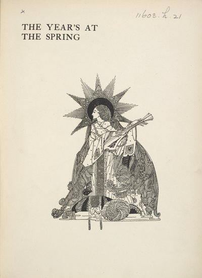 Unbetitelte Illustration. Eine Frau spielt ein Musikinstrument. von Harry Clarke