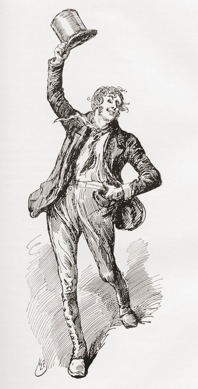 Mark Tapley. Illustration von Harry Furniss für den Charles Dickens Roman Martin Chuzzlewit, aus der Testimonial Edition, veröffentlicht 1910. von Harry Furniss