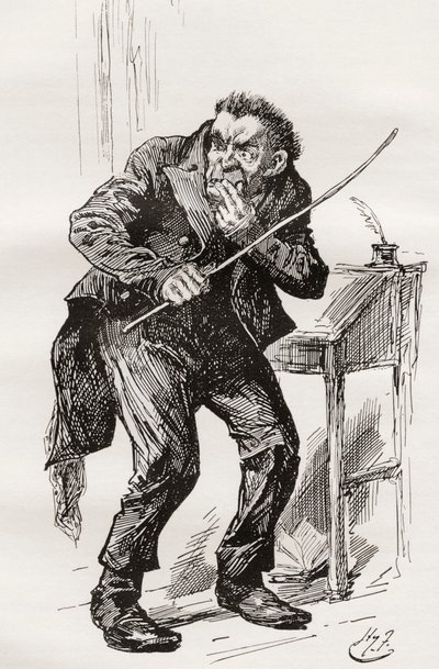 Mr. Squeers. Illustration von Harry Furniss für den Charles Dickens Roman Nicholas Nickleby, aus der Testimonial Edition, veröffentlicht 1910. von Harry Furniss