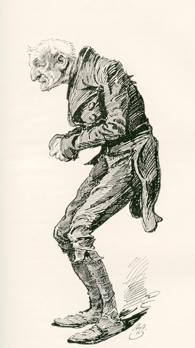 Old Chuffey. Illustration von Harry Furniss für den Charles Dickens Roman Martin Chuzzlewit, aus der Testimonial Edition, veröffentlicht 1910. von Harry Furniss