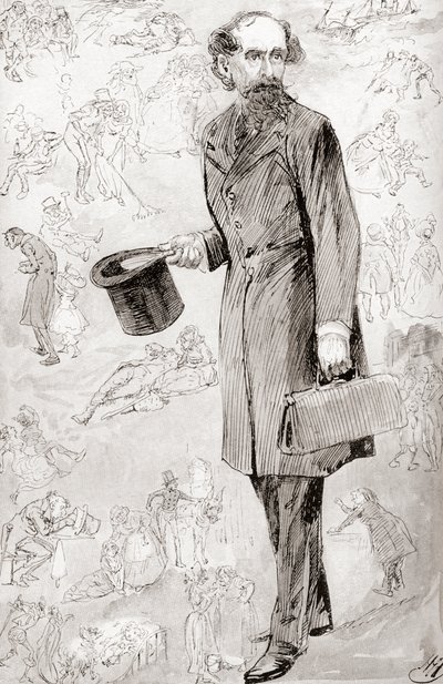 Der unkommerzielle Reisende. Illustration von Harry Furniss für die Kurzgeschichte Der unkommerzielle Reisende aus Die Weihnachtsbücher von Charles Dickens, veröffentlicht in der Testimonial Edition von 1910. von Harry Furniss