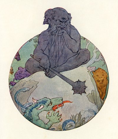 Der große schwarze Riese blickte finster auf Sir Gawaine von Harry George Theaker