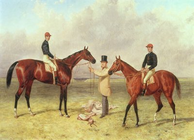 Von links nach rechts: Lord Lyon, Gewinner des Derbys, St. Leger und 2.000 Guineas; Elland, Gewinner der Ascot Gold Vase, im Besitz von Sir R. Sutton, trainiert von James Dover, 1866 von Harry Hall