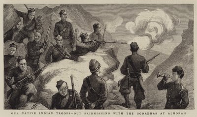 Unsere einheimischen indischen Truppen, im Gefecht mit den Goorkhas bei Almorah von Harry Hamilton Johnston