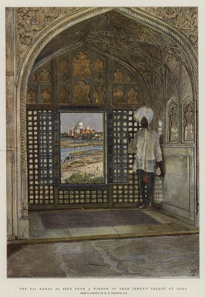 Das Taj Mahal, gesehen aus einem Fenster des Palastes von Shah Jehan in Agra von Harry Hamilton Johnston