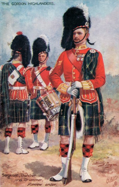 Die Gordon Highlanders, Sergeant, Musiker und Trommler, Paradeuniform von Harry Payne