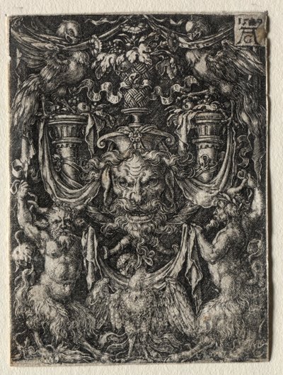 Ornamentdesign mit einer Maske und einem Adler zwischen zwei Faunen unten, 1509 von Heinrich Aldegrever