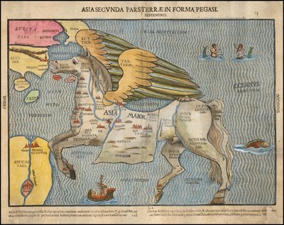 Ca. 1581 Bildkarte von Heinrich Bünting, Asien als Pegasus darstellend von Heinrich Bünting