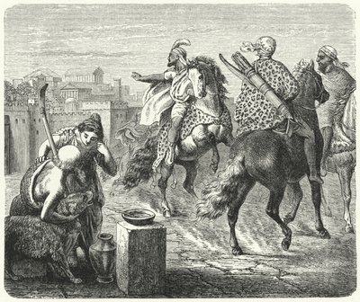 Jugurtha von Numidien verlässt die korrupte Stadt Rom (Gravur) von Heinrich Leutemann