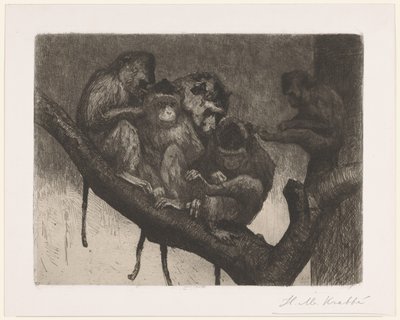 Fünf Affen in einem Baum von Heinrich M. Krabbé (signed by artist)