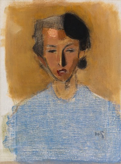 Porträt eines Mädchens in Blau und Braun (Inez) von Helene Schjerfbeck