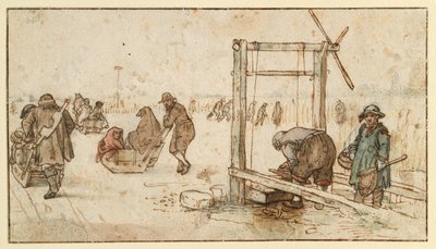 Drei Schlitten auf dem Eis von Hendrick Avercamp