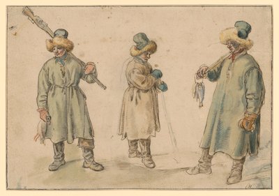 Drei Studien eines Bauern in Winterkleidung von Hendrick Avercamp