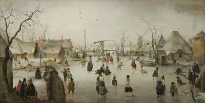 IJsvermaak bij een dorp von Hendrick Avercamp