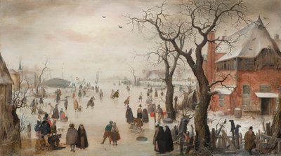 Winterlandschap met schaatsers bij een dorp von Hendrick Avercamp