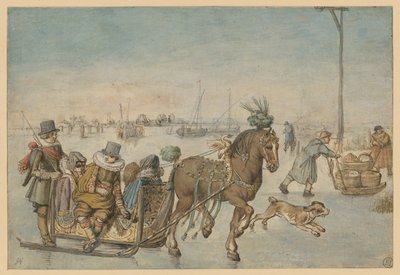 Pferdeschlitten auf dem Eis von Hendrick Avercamp