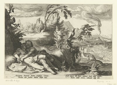 Corvus ertappt das Mädchen Coronis von Hendrick Goltzius (workshop of)