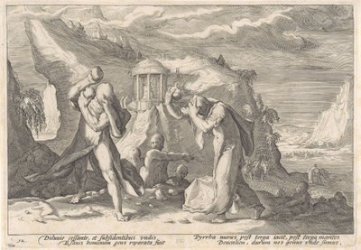 Deukalion und Pyrrha schaffen eine neue Menschheit Metamorphosen von Ovid (Serientitel) von Hendrick Goltzius (workshop of)
