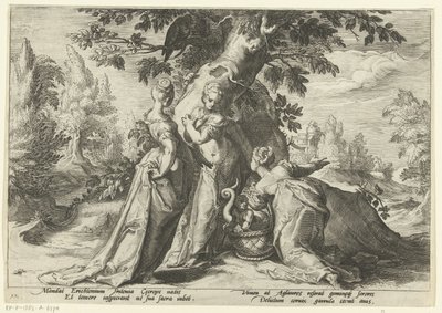 Töchter des Cecrops öffnen den Korb von Minerva von Hendrick Goltzius (workshop of)