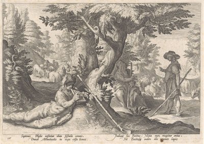 Merkur verwandelt Battus in einen Stein von Hendrick Goltzius (workshop of)