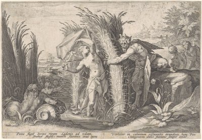 Pan und Syrinx Metamorphosen von Ovid von Hendrick Goltzius (workshop of)