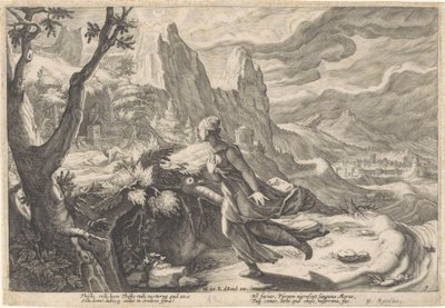 Thisbe flieht vor der Löwin von Hendrick Goltzius (workshop of)