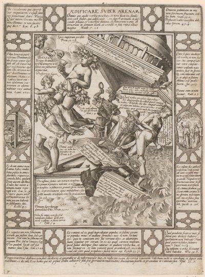 Aedificare super Arenam, Blatt 7 der Folge "Allegorien des christlichen Glaubens" von Hendrick Goltzius