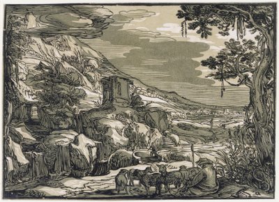 Arkadische Landschaft mit einem Schäfer von Hendrick Goltzius