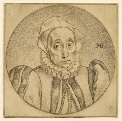 Brustbild einer alten Dame (Agatha Scholiers?) von Hendrick Goltzius