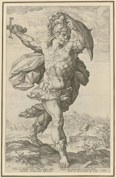Horatius Cocles, Blatt 2 der Folge "Römische Helden" von Hendrick Goltzius